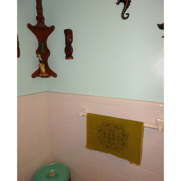 Vintage Sears Reversable Green Brocade Hand Towel 1960s bathroom mcm retro decor - Picture 4 of 10